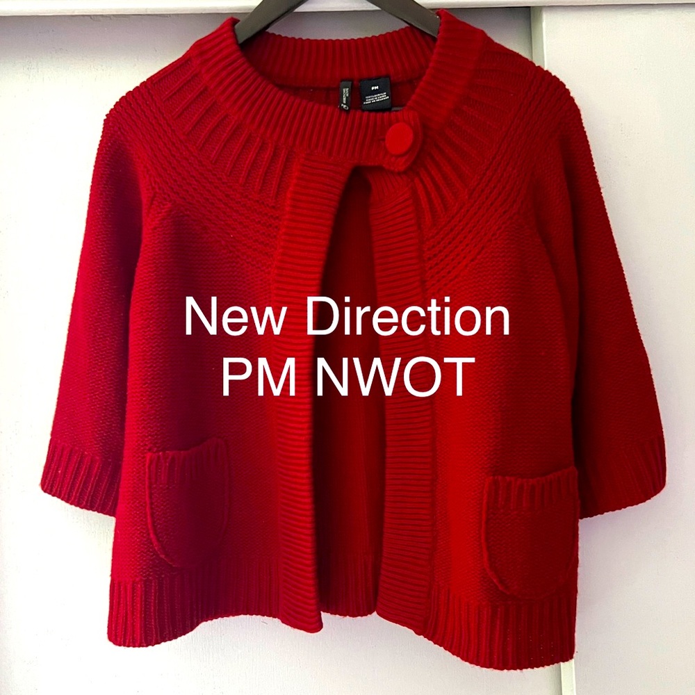 New Directions Red petite medium Cardigan sweater